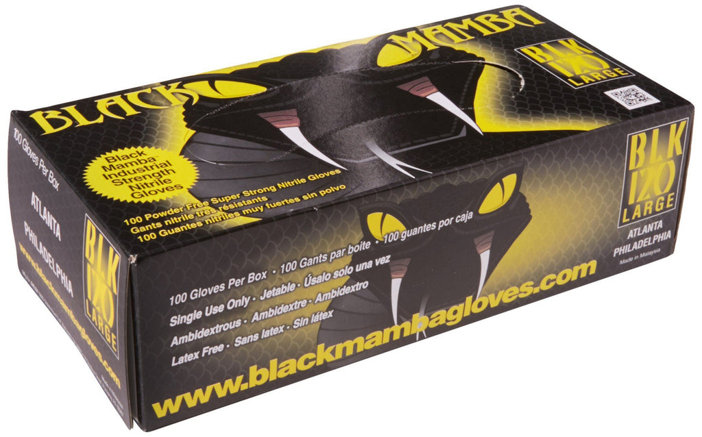 Black Unisex Nitrile Mamba Workshop Gloves 100 Pack  - Large