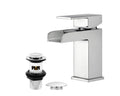 Waterfall Basin Taps Square Chrome Brass Bathroom Sink Taps for Basin Mixer Taps & Waste Faucet