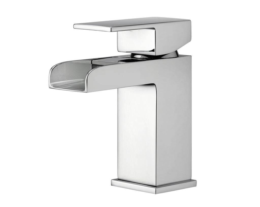 Waterfall Basin Taps Square Chrome Brass Bathroom Sink Taps for Basin Mixer Taps & Waste Faucet
