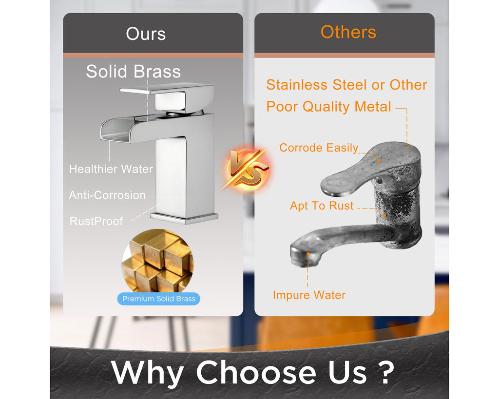 Waterfall Basin Taps Square Chrome Brass Bathroom Sink Taps for Basin Mixer Taps & Waste Faucet