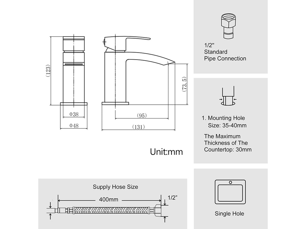 Black Waterfall Basin Mixer Taps with Drain Monobloc Chromed Brass Basin Taps with Sink Plug