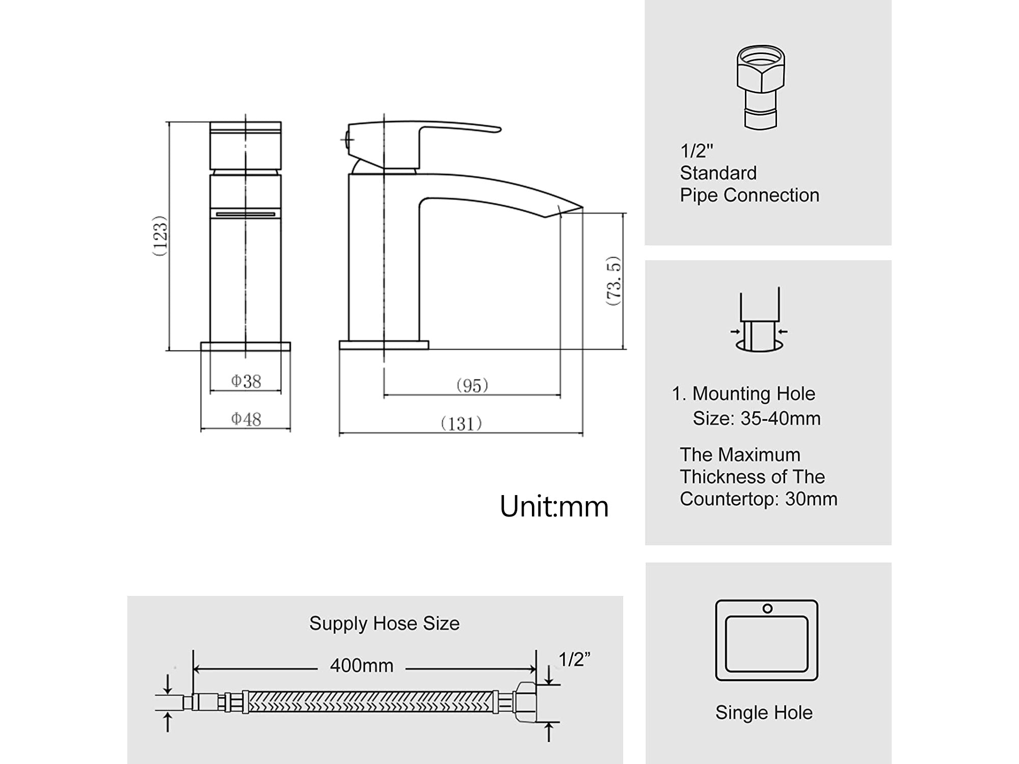 Black Waterfall Basin Mixer Taps with Drain Monobloc Chromed Brass Basin Taps with Sink Plug