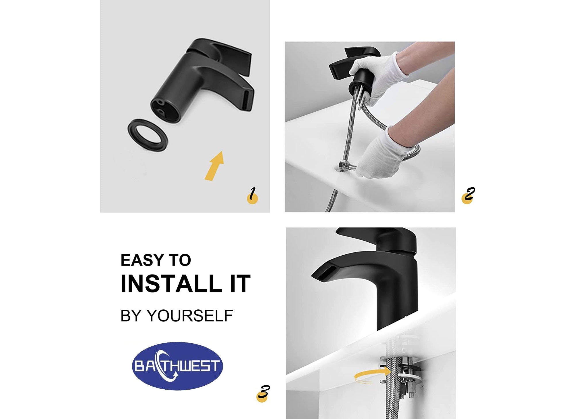 Black Waterfall Basin Mixer Taps with Drain Monobloc Chromed Brass Basin Taps with Sink Plug