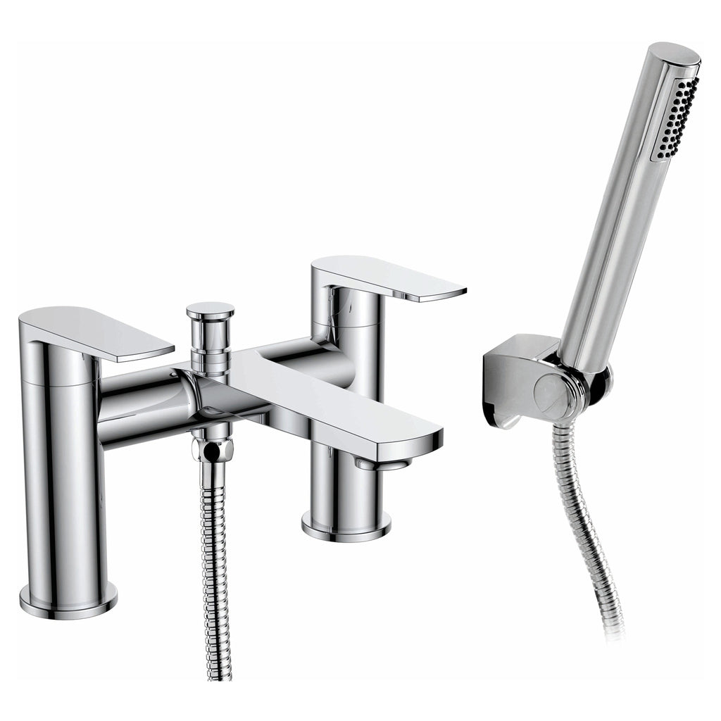 RAK Blade Modern Polished Chrome Deck-Mounted Bath Shower Mixer Tap with Handset, Solid Brass, 15-Year Guarantee