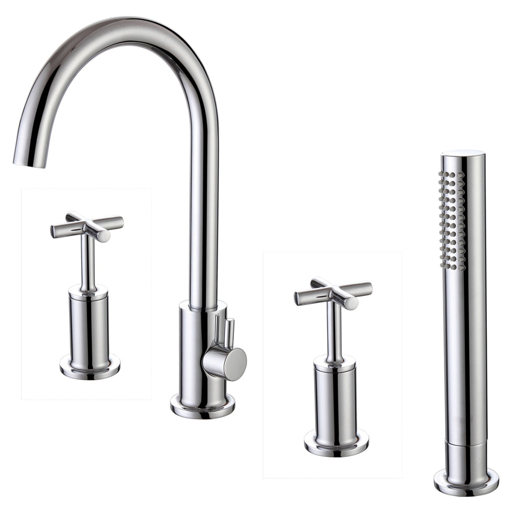 RAK Ella Modern 4-Hole Deck Mounted Bath Shower Mixer Tap in Polished Chrome (Solid Brass)