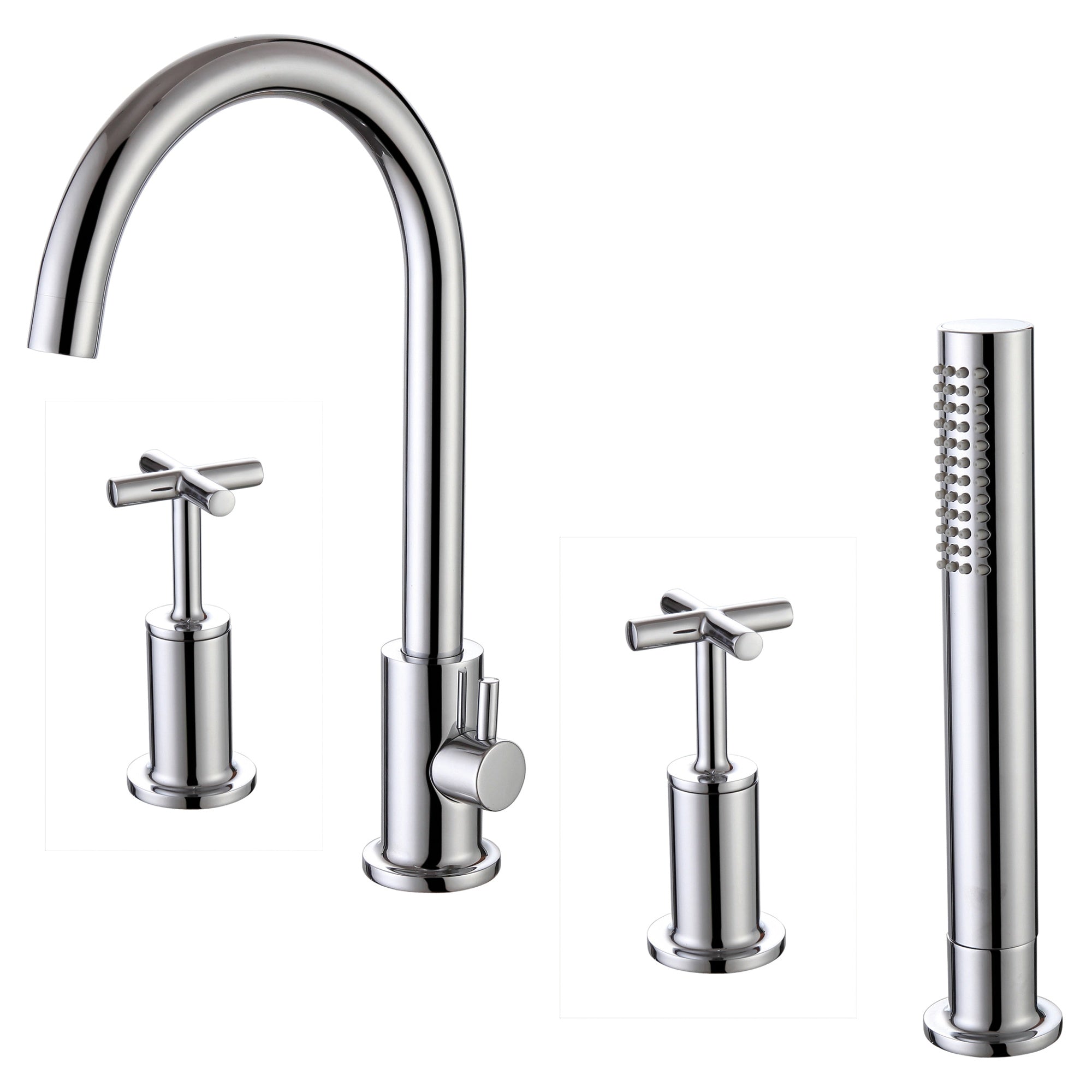 RAK Ella Modern 4-Hole Deck Mounted Bath Shower Mixer Tap in Polished Chrome (Solid Brass)