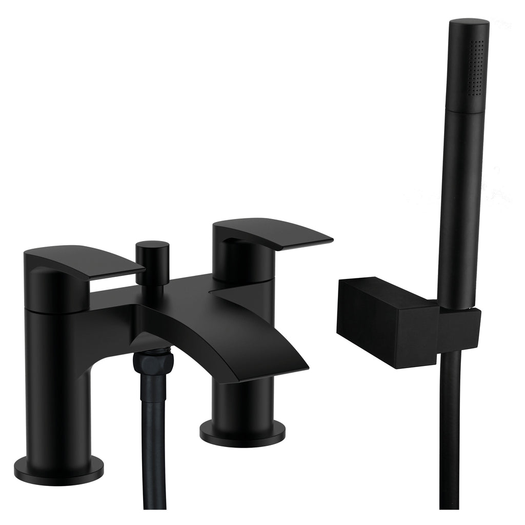 RAK Curve Matt Black Modern Solid Brass Bath Shower Mixer Tap with Handset