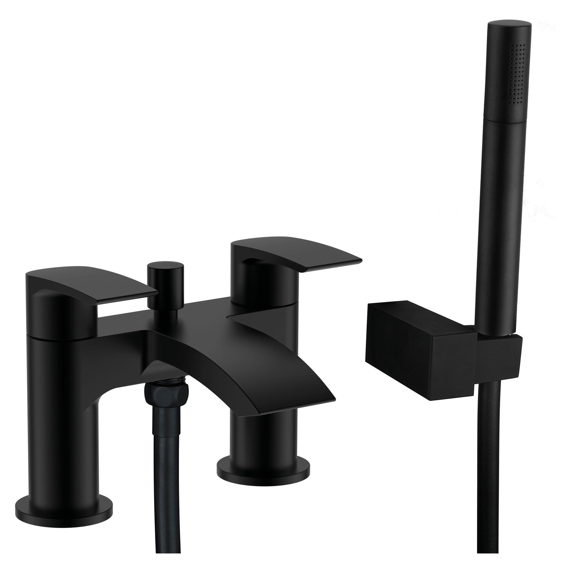 RAK Curve Matt Black Modern Solid Brass Bath Shower Mixer Tap with Handset