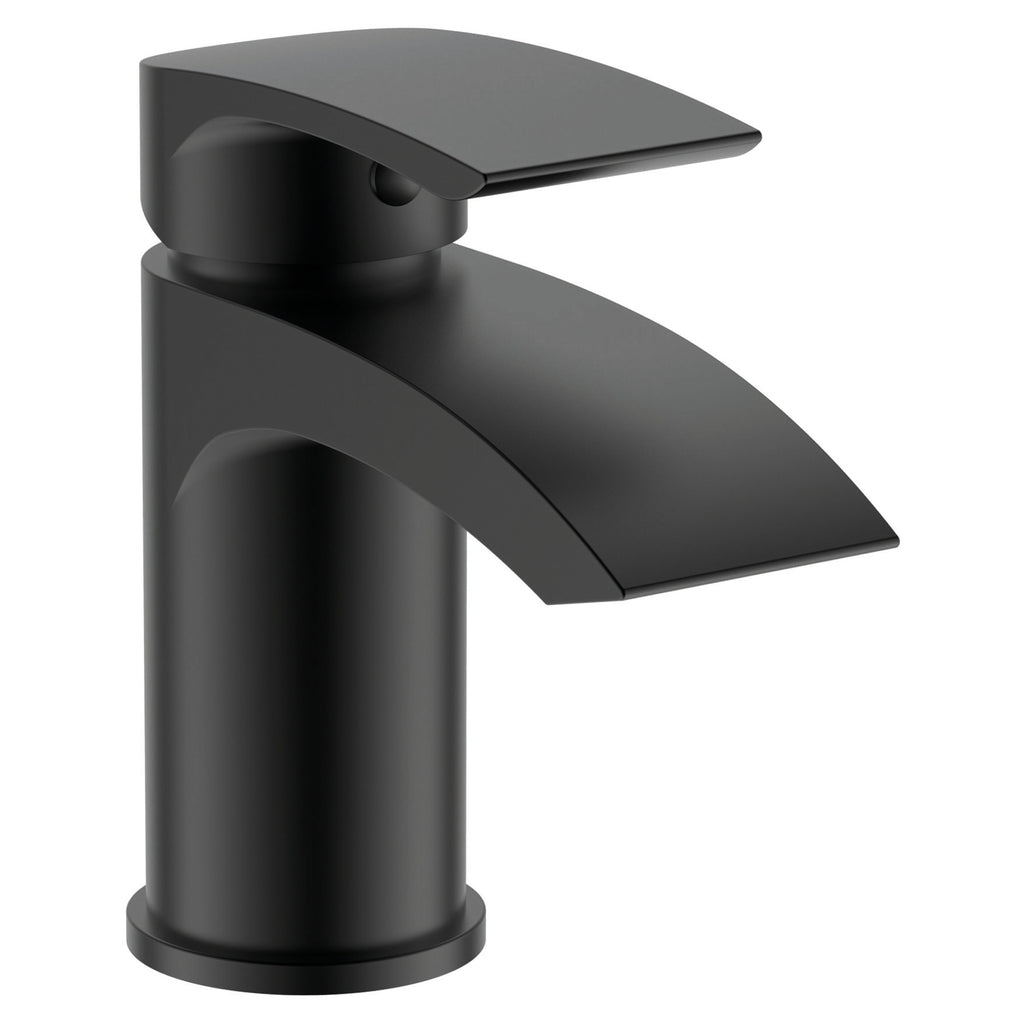 RAK Curve Matt Black Modern Basin Mixer Tap with Waste - Solid Brass