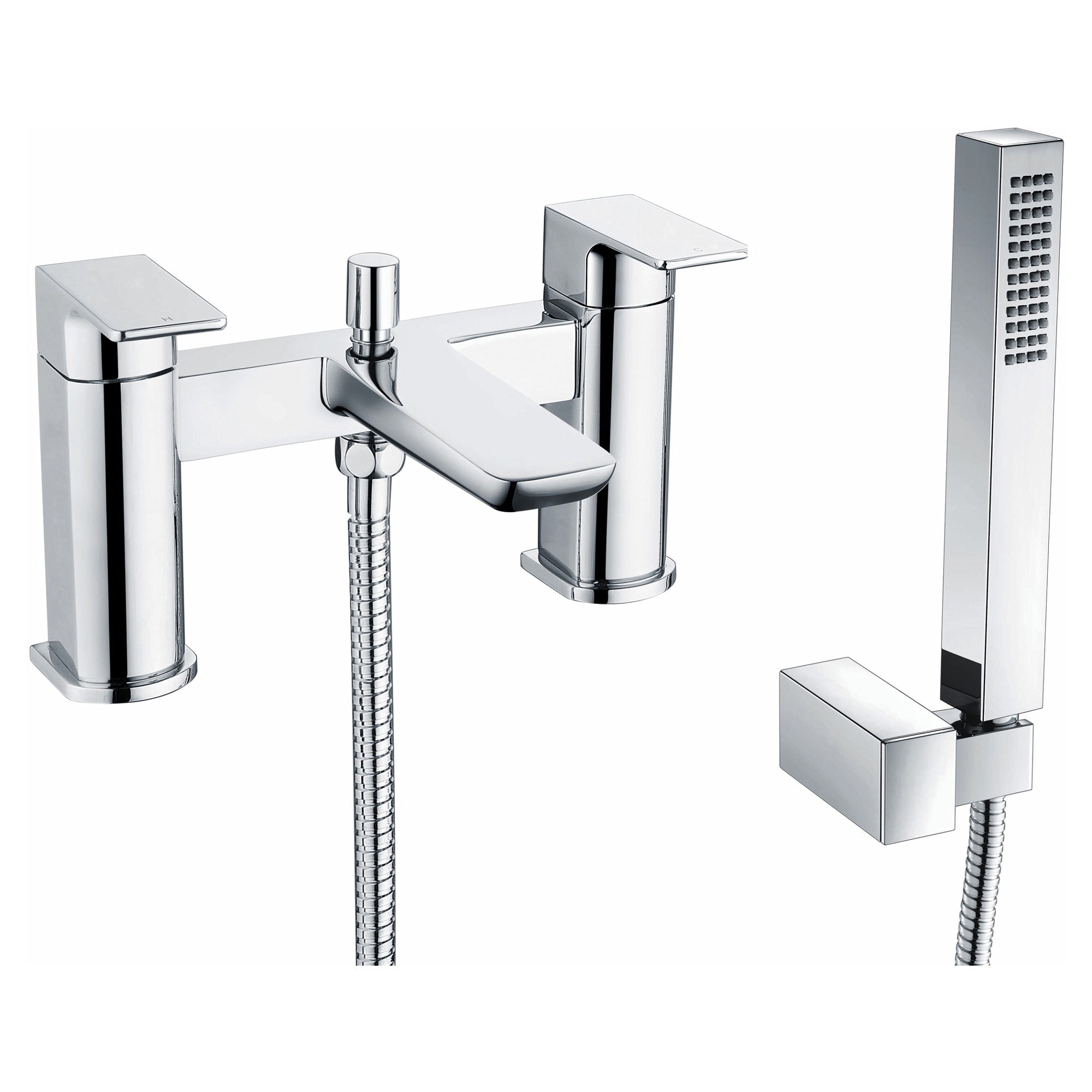 RAK Moon Polished Chrome Deck Mounted Bath Shower Mixer Tap with Handset (2 Tap Hole)