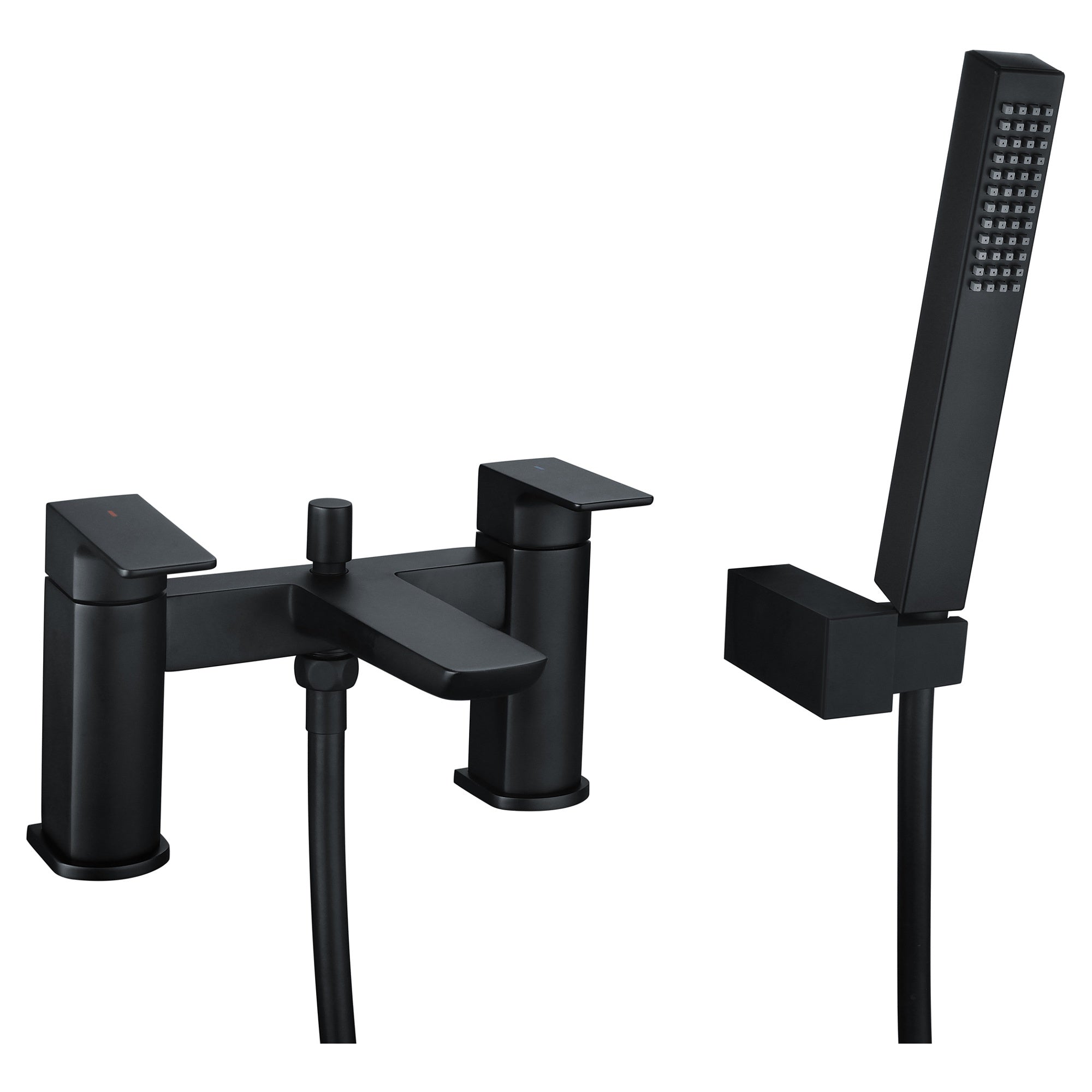 RAK Moon Matt Black Deck-Mounted Bath Shower Mixer Tap with Handset - Solid Brass, 15-Year Guarantee