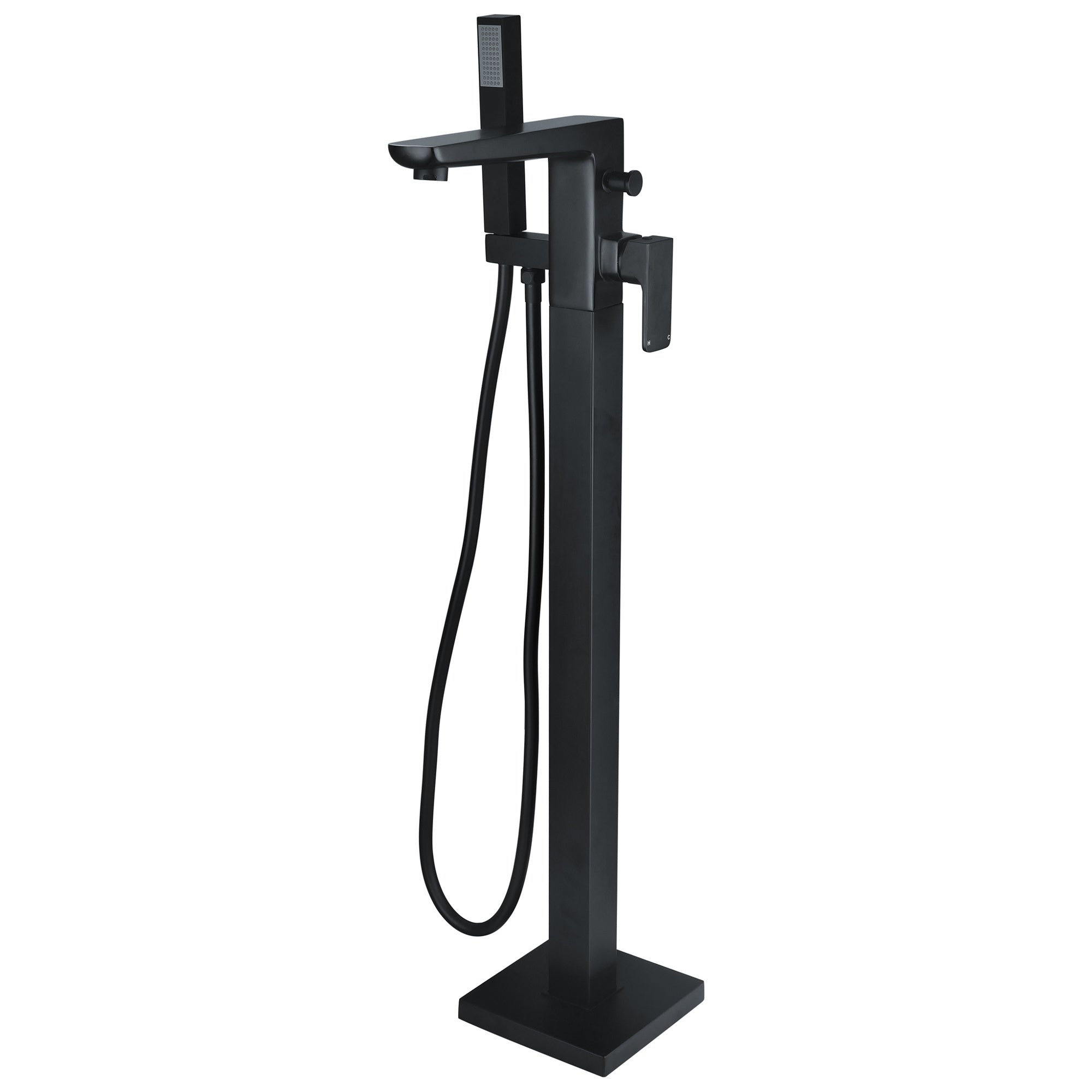 RAK Moon Matt Black Freestanding Bath Shower Mixer Tap with Handset, Solid Brass
