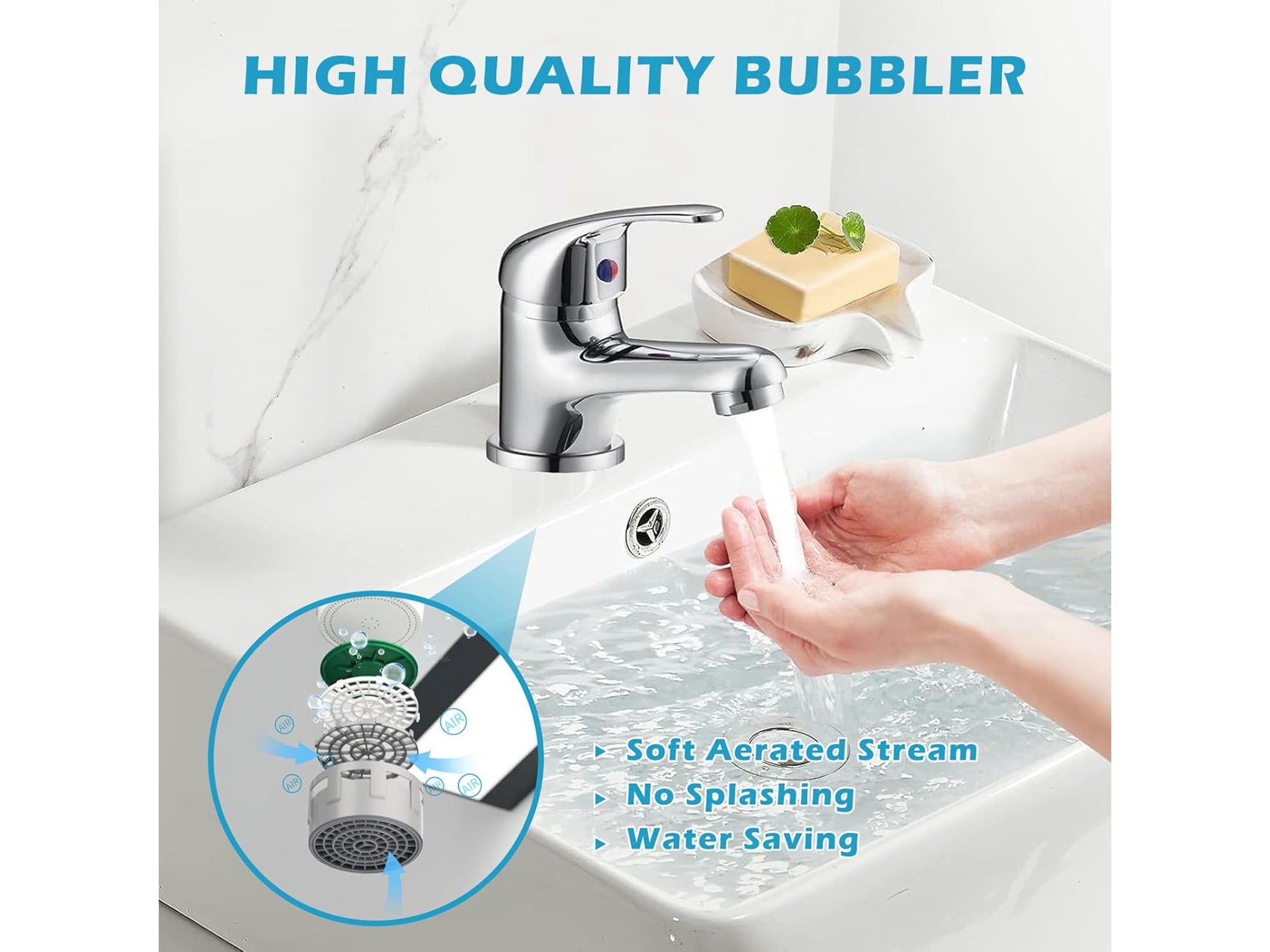 Bathroom Sink Tap Mono Basin Taps Single Lever Chrome Hot and Cold Mixer Tap