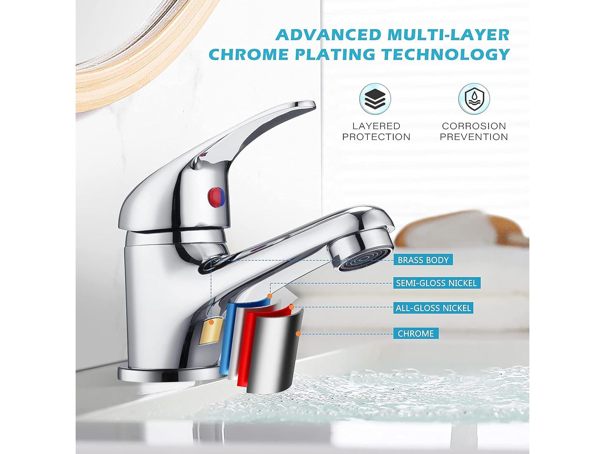 Bathroom Sink Tap Mono Basin Taps Single Lever Chrome Hot and Cold Mixer Tap