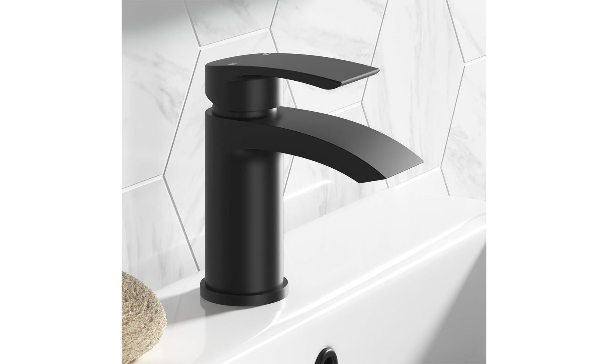 BATHWEST Matte Black Basin Mixer Tap Waterfall Bathroom Sink Taps Single Lever Mono Basin Taps