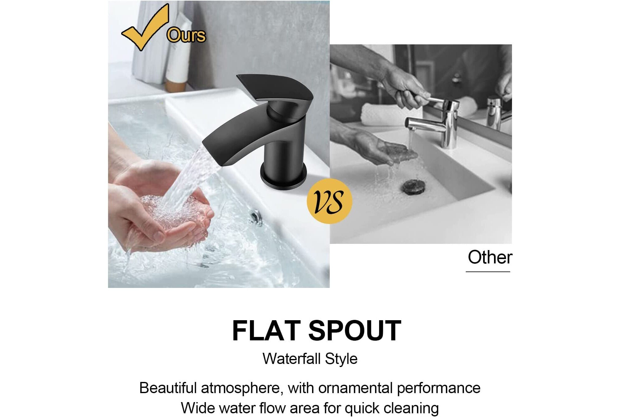 BATHWEST Matte Black Basin Mixer Tap Waterfall Bathroom Sink Taps Single Lever Mono Basin Taps