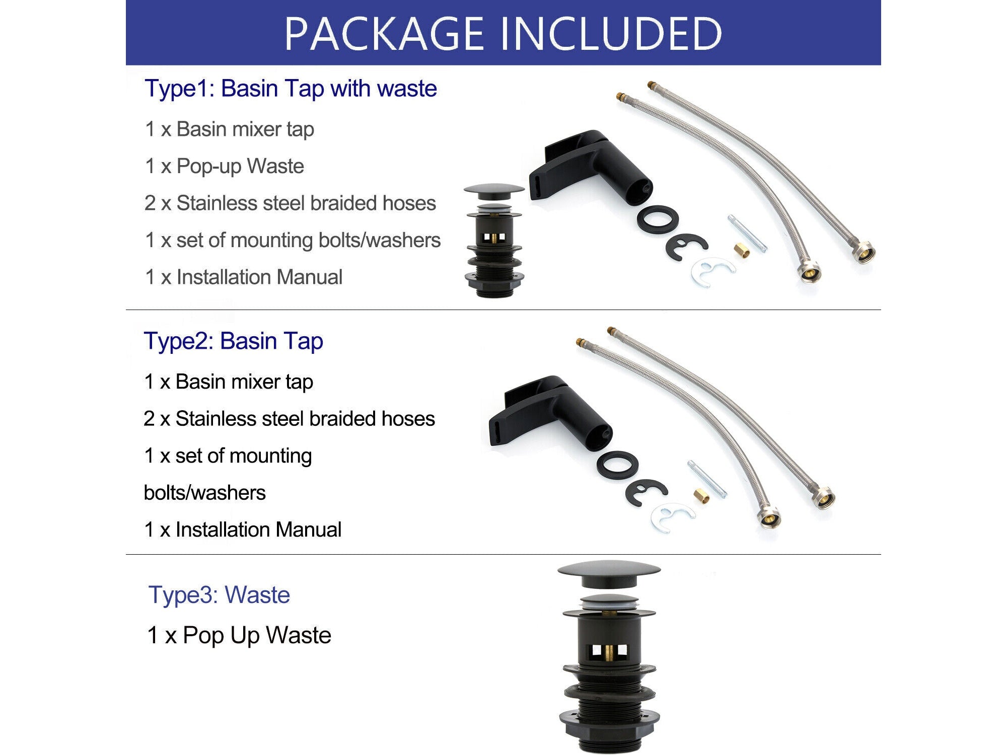 BATHWEST Matte Black Basin Mixer Tap Waterfall Bathroom Sink Taps Single Lever Mono Basin Taps