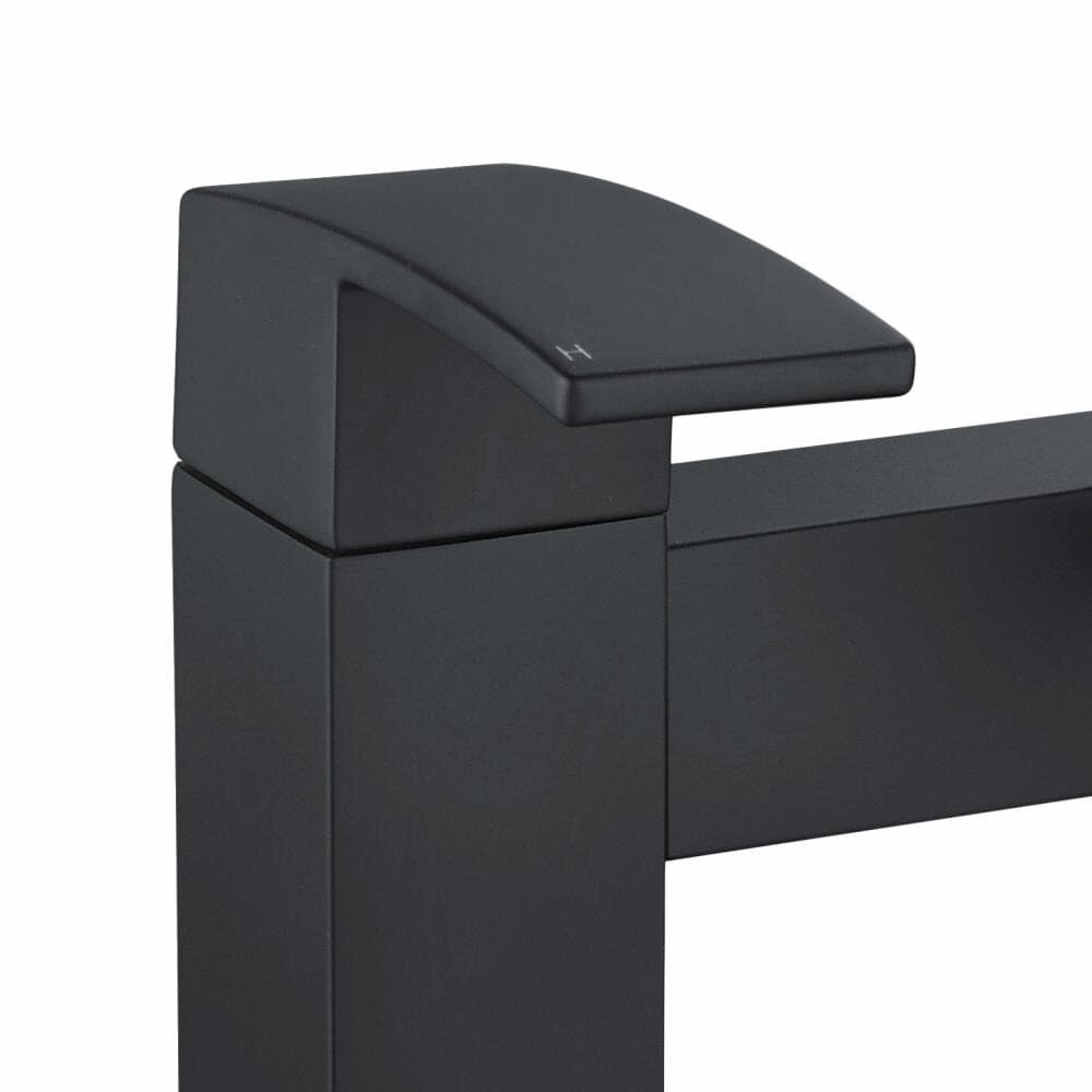 Black Matt Waterfall Basin & Bath Filler Tap Lever Square Deck Mounted Modern-14846