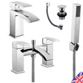 Square Waterfall Chrome Bath Shower Mixer & Basin Sink Mono Tap Inc Waste-0