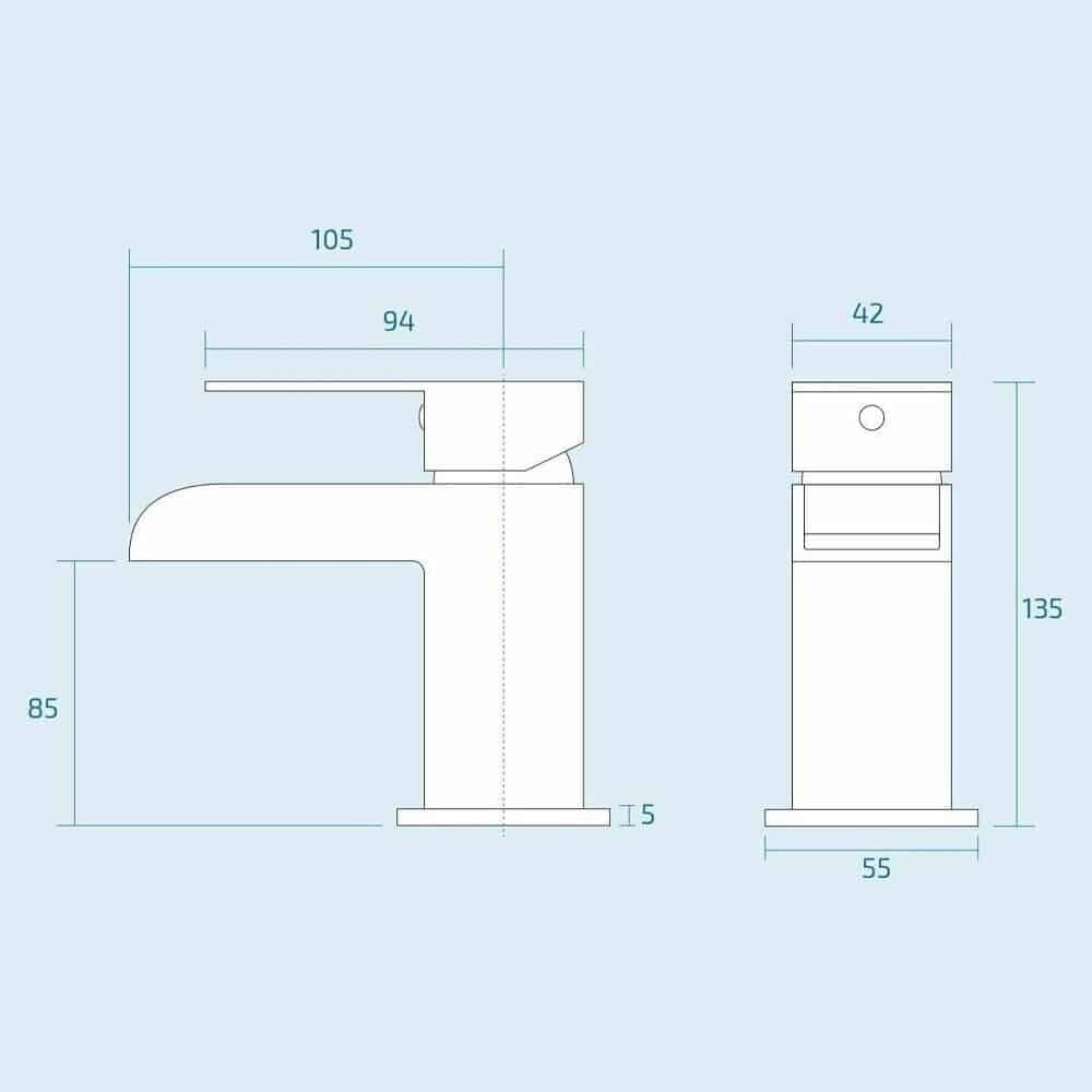 Matt Black Waterfall Bath Filler Tap & Basin Mixer Tap Square-12780