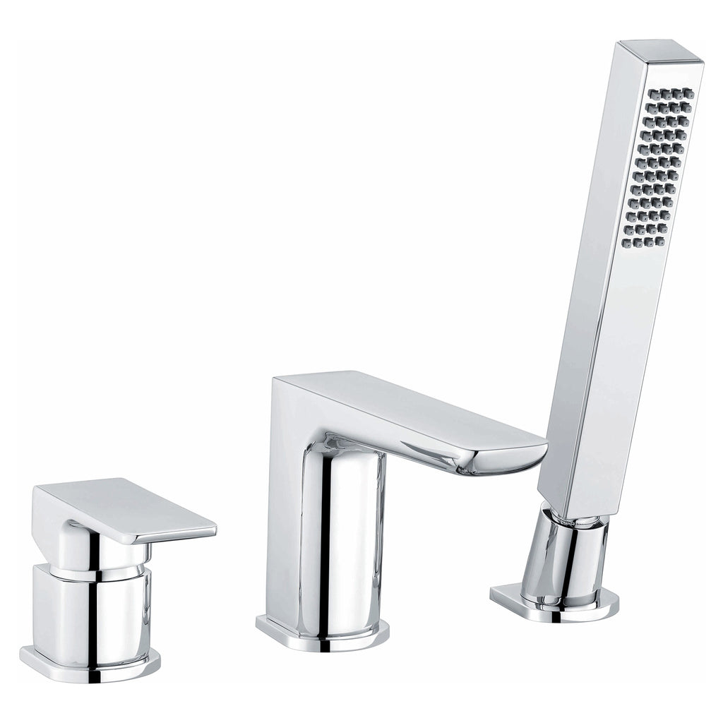 RAK Moon 3-Hole Deck-Mounted Bath Shower Mixer Tap with Handset - Polished Chrome Solid Brass