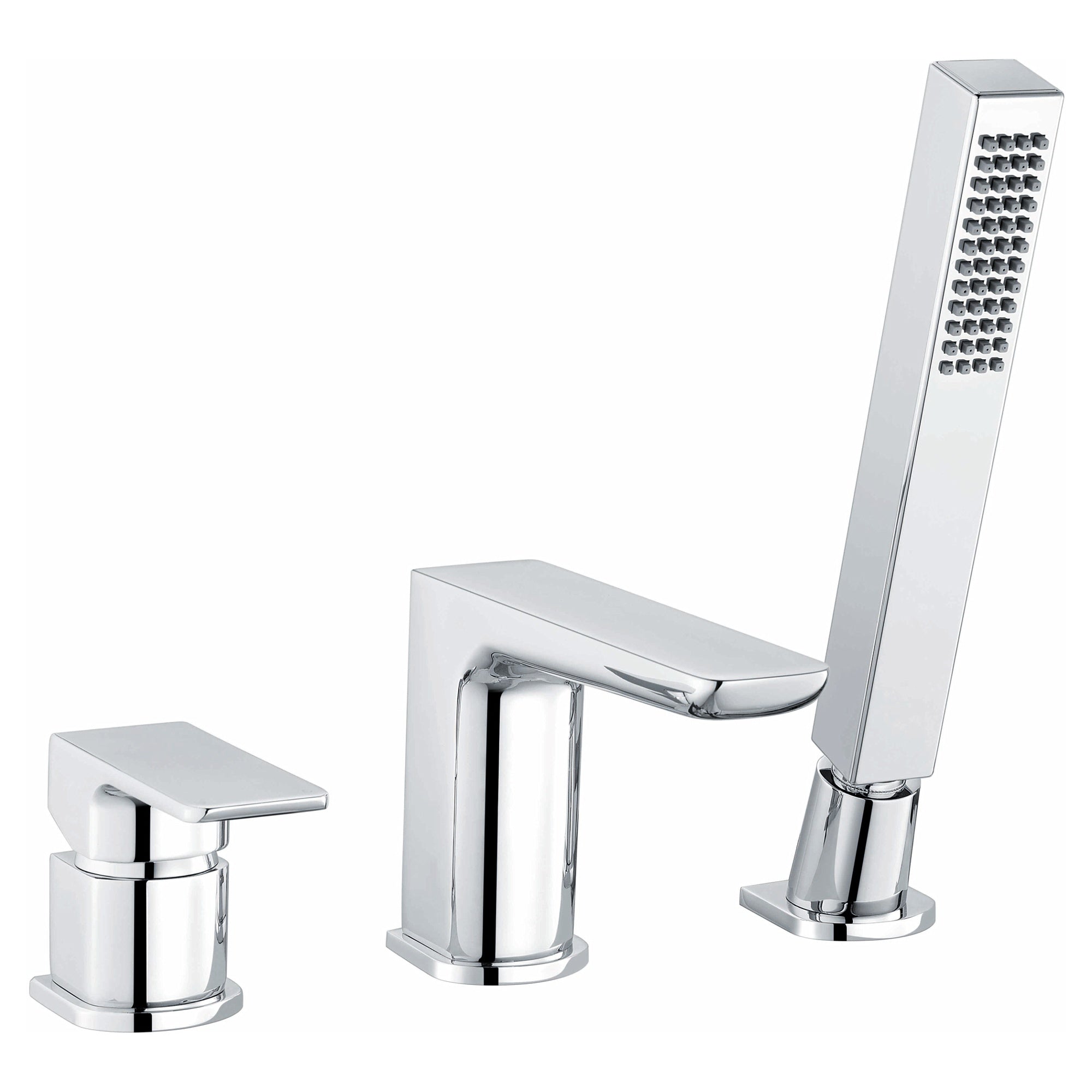 RAK Moon 3-Hole Deck-Mounted Bath Shower Mixer Tap with Handset - Polished Chrome Solid Brass