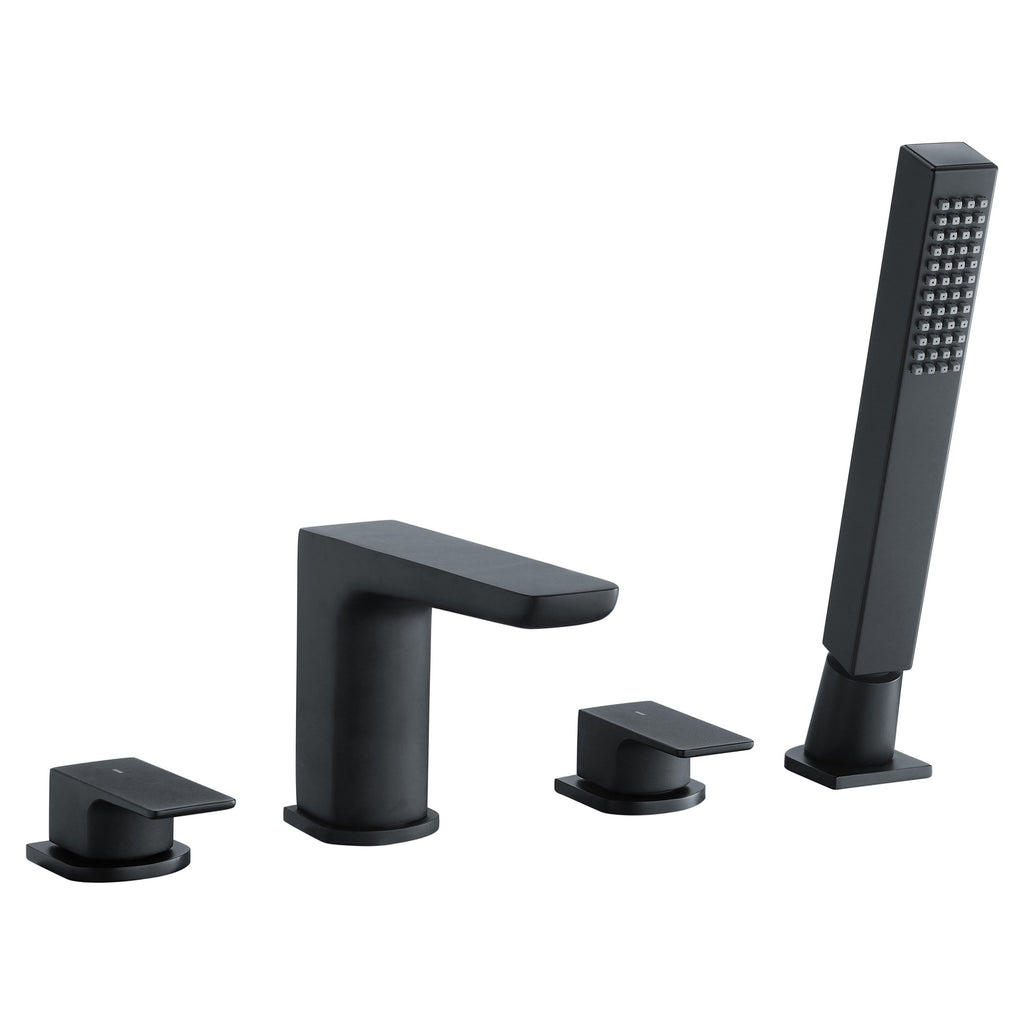 RAK Moon 4-Hole Deck-Mounted Matt Black Bath Shower Mixer Tap with Handset - Solid Brass
