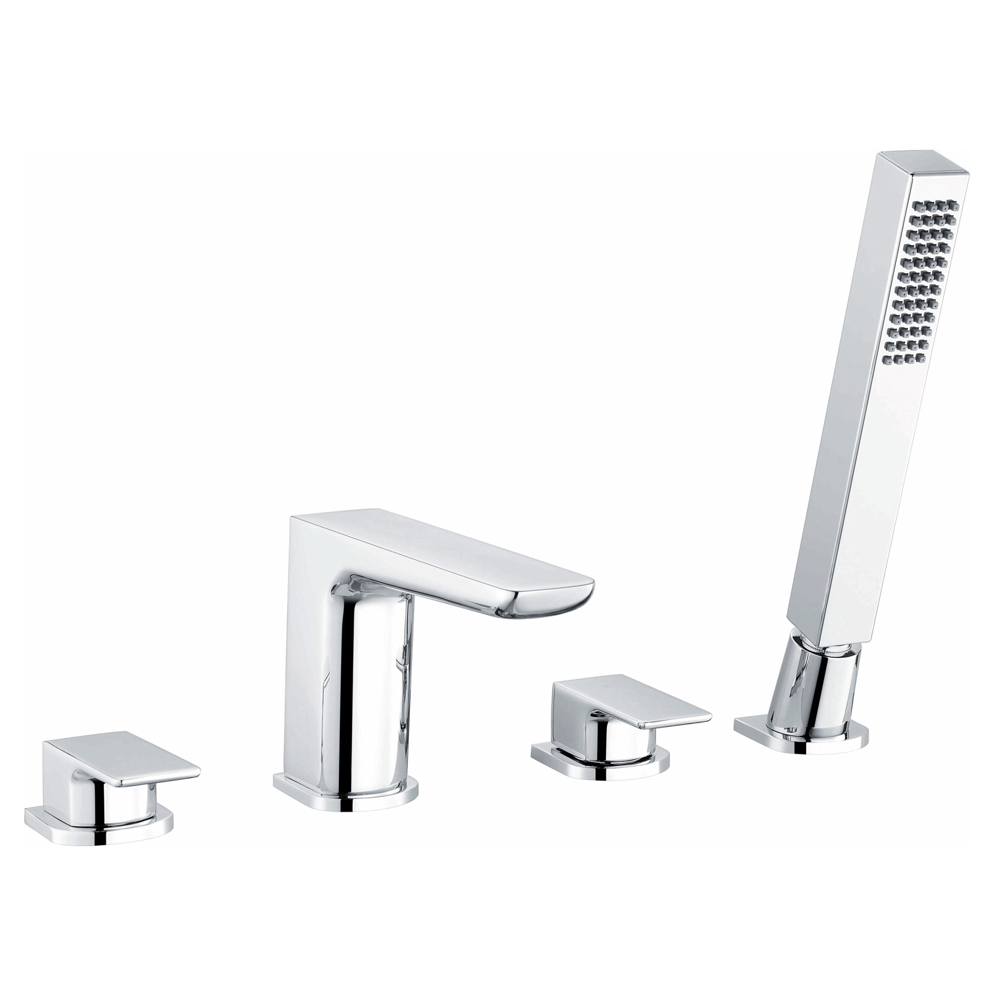 RAK Moon 4-Hole Modern Deck-Mounted Bath Shower Mixer Tap with Handset - Polished Chrome Solid Brass
