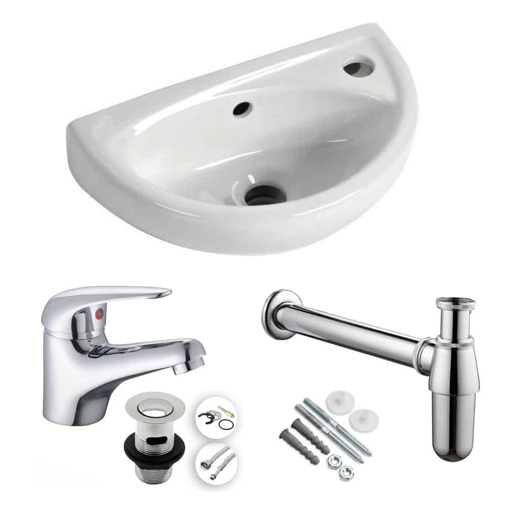 Compact Wall Hung Bathroom Cloakroom Basin Sink Adjustable Bottle Trap Tap Waste-0