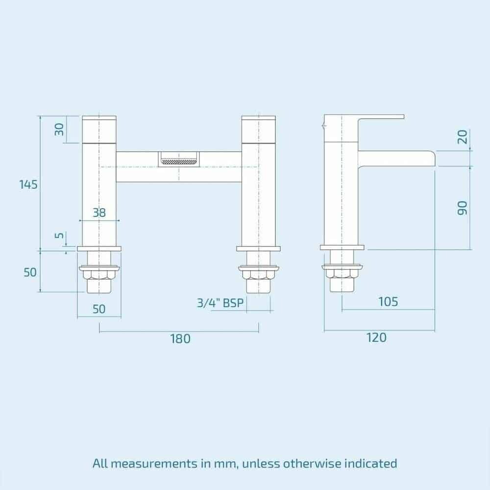 Matt Black Waterfall Bath Filler Tap & Basin Mixer Tap Square-12779