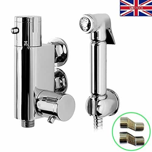 BIDET DOUCHE SHATTAF SPRAY KIT & THERMOSTATIC VALVE TAP BATHROOM BRASS-12219