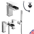 Square Waterfall Chrome Bath Shower Mixer & Basin Sink Mono Tap Inc Waste-0