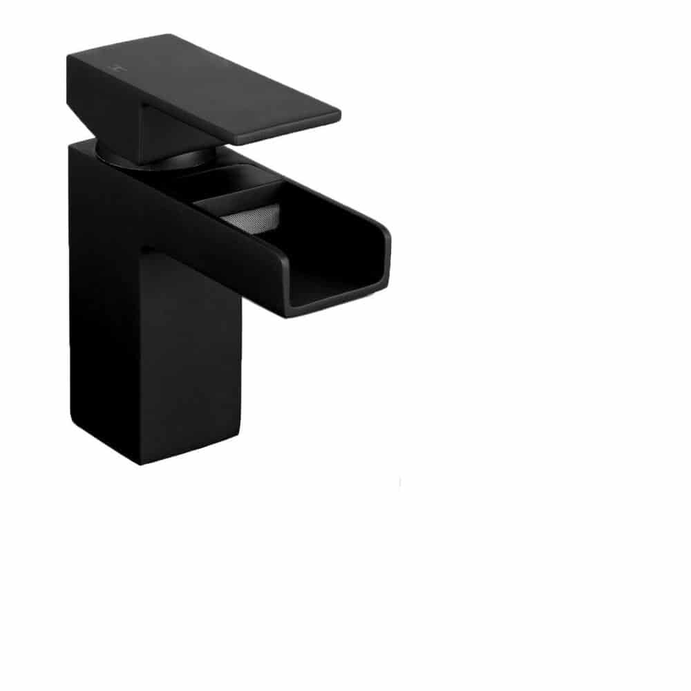 Matt Black Waterfall Bath Filler Tap & Basin Mixer Tap Square-12778