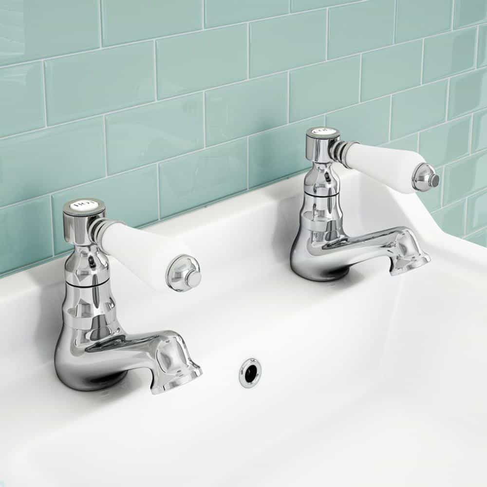 1/4 Turn Antique Victorian Style Chrome Bathroom Hot & Cold Basin Taps (bloom)-13265