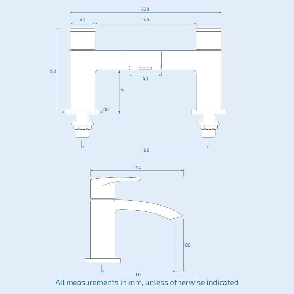 Black Matt Waterfall Basin & Bath Filler Tap Lever Square Deck Mounted Modern-14850