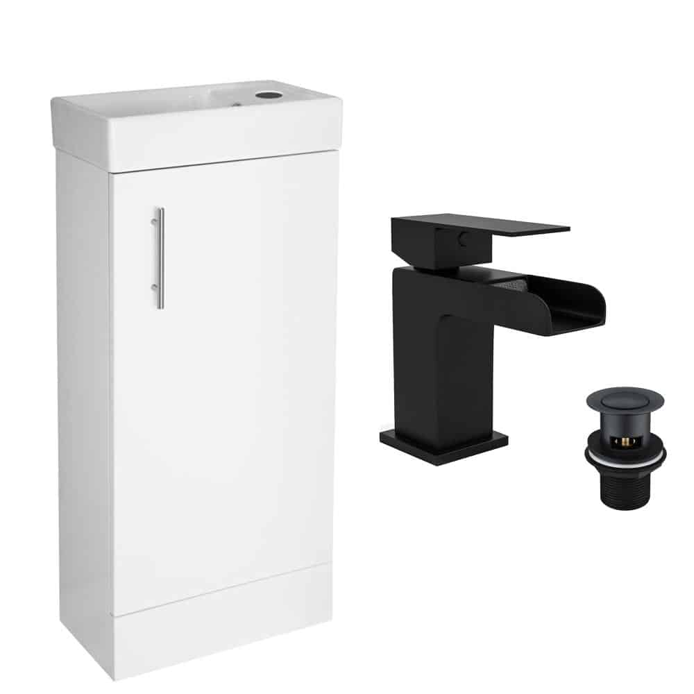 Compant Vanity Unit Including Ceramic Basin/Sink & Black Waterfall Tap with Waste-0