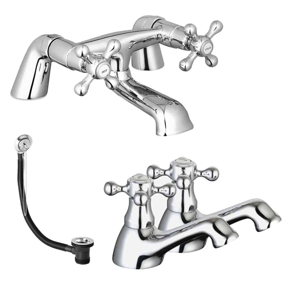 Sterling Traditional Bath Filler Mixer & Basin Tap Pack Hot & Cold Pair Inc. Bath Waste - Chrome-0