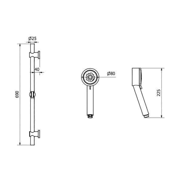 SHOWER KIT MODERN ROUND 690MM HIGH CHROME-8583