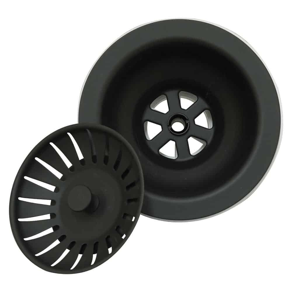Matt Black Dual Lever Kitchen Sink Mixer Tap Swivel Spout & Basket Strainer Waste-13463