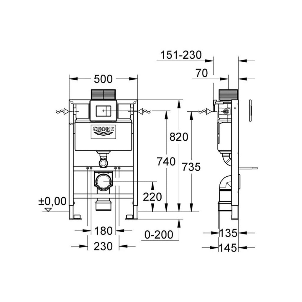 GROHE Rapid SL 3-IN-1 Wall Hung Concealed Toilet Cistern Frame 0.82m Height Including Flush Plate