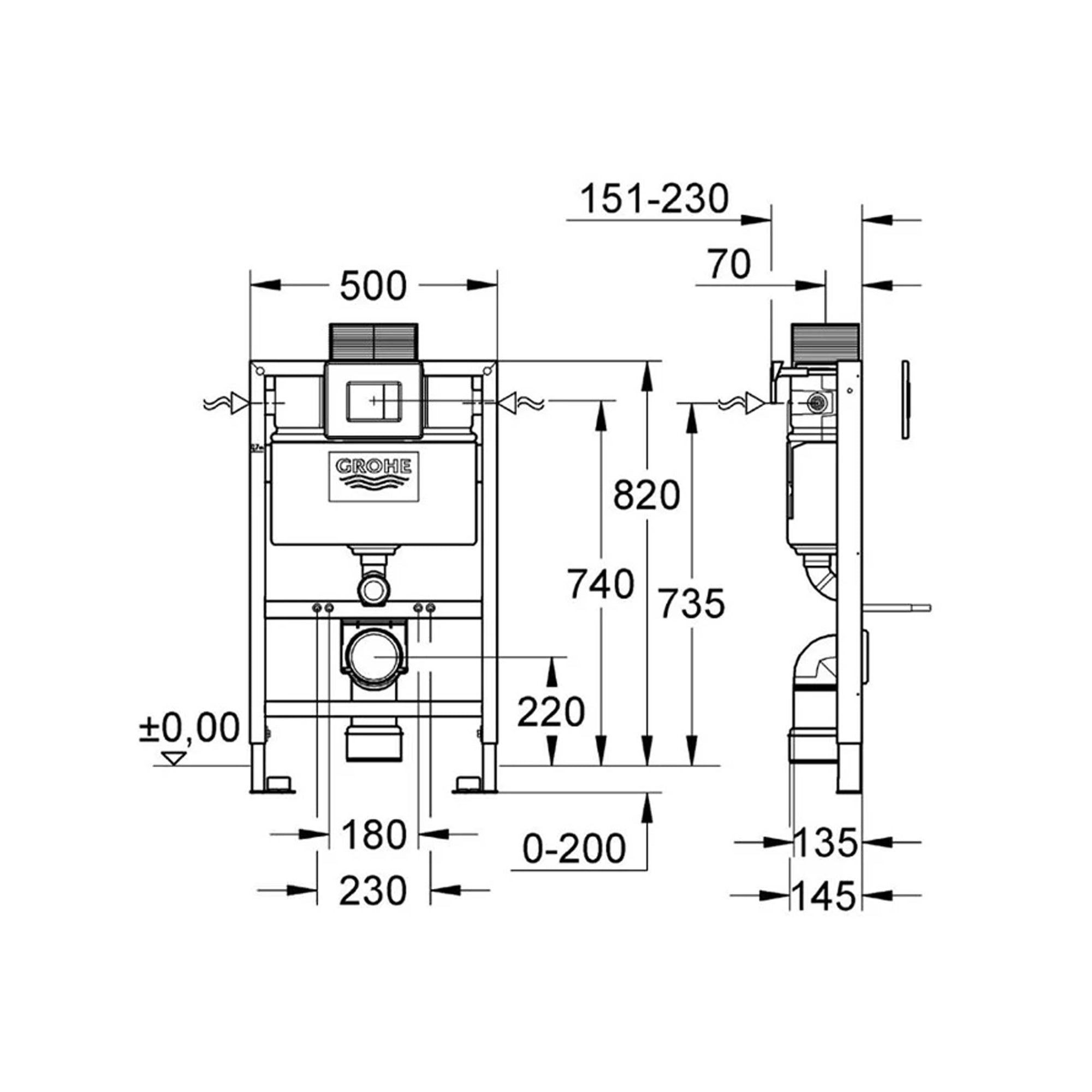 GROHE Rapid SL 3-IN-1 Wall Hung Concealed Toilet Cistern Frame 0.82m Height Including Flush Plate