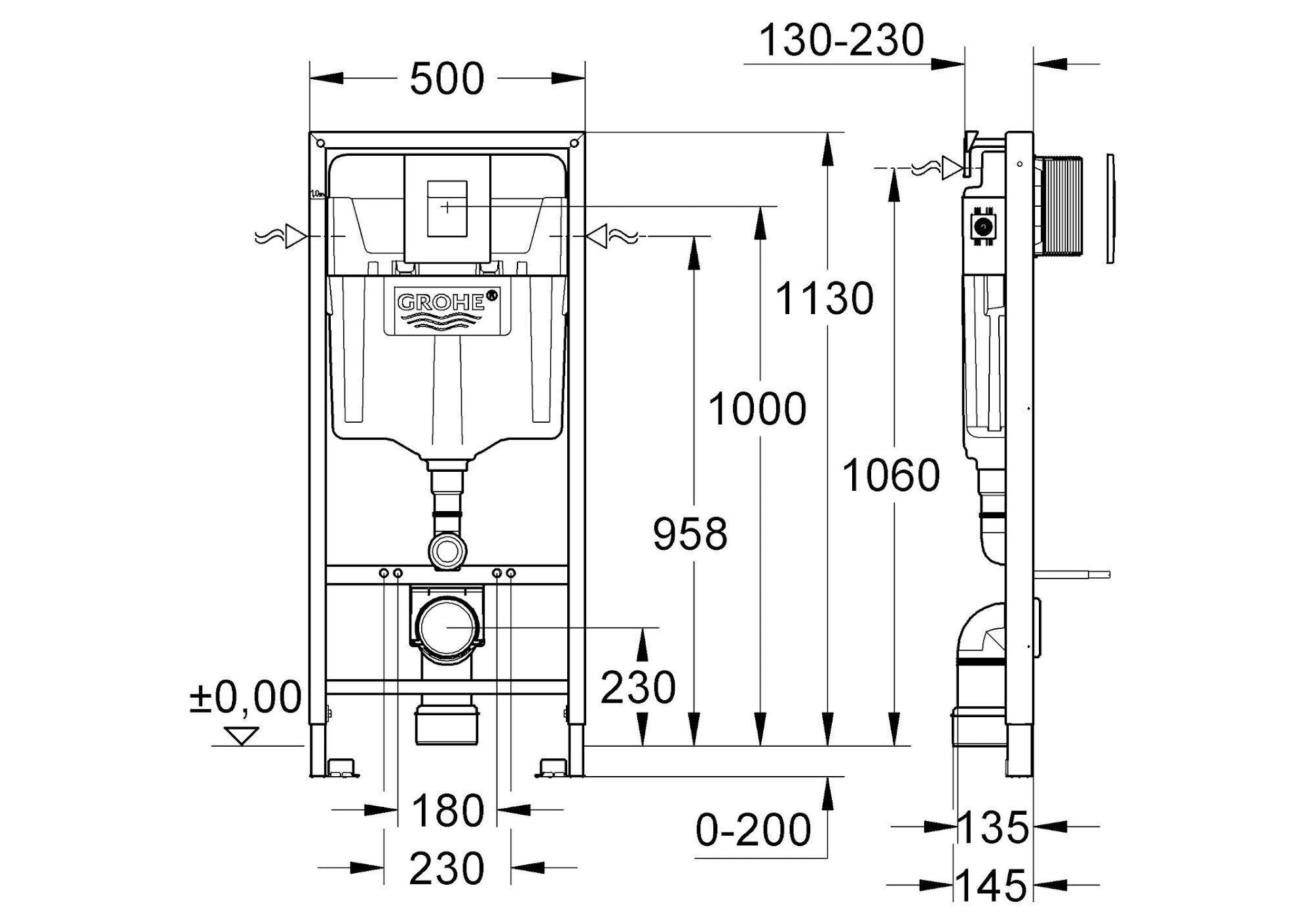 GROHE Rapid SL 3-IN-1 Wall Hung Concealed Toilet Cistern Frame 1.13m Height Including Flush Plate