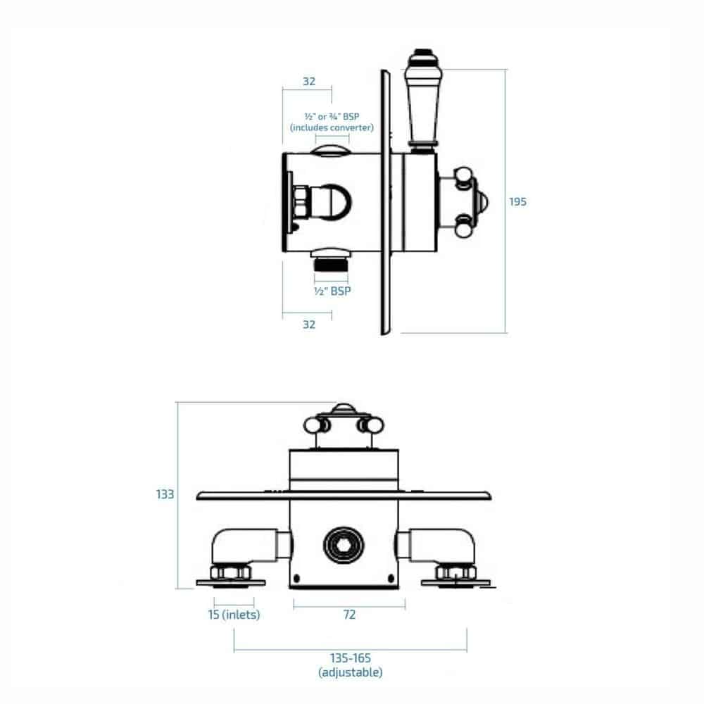 Traditional Thermostatic Shower Valve Adjustable Centres 130 - 150mm-12983