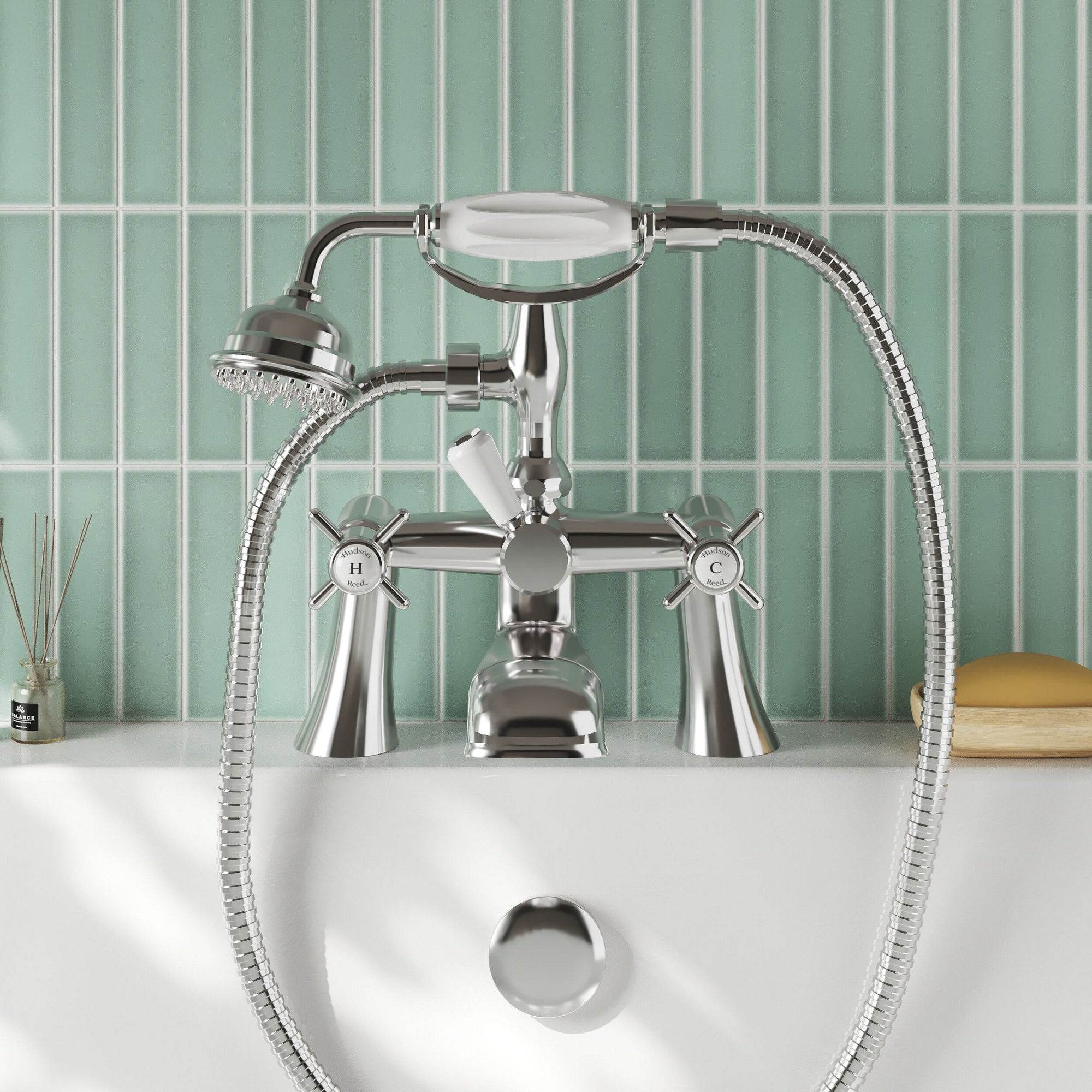 Montane Traditional Chrome 1/2 Bath Shower Mixer Crosshead 2 Hole 115mm