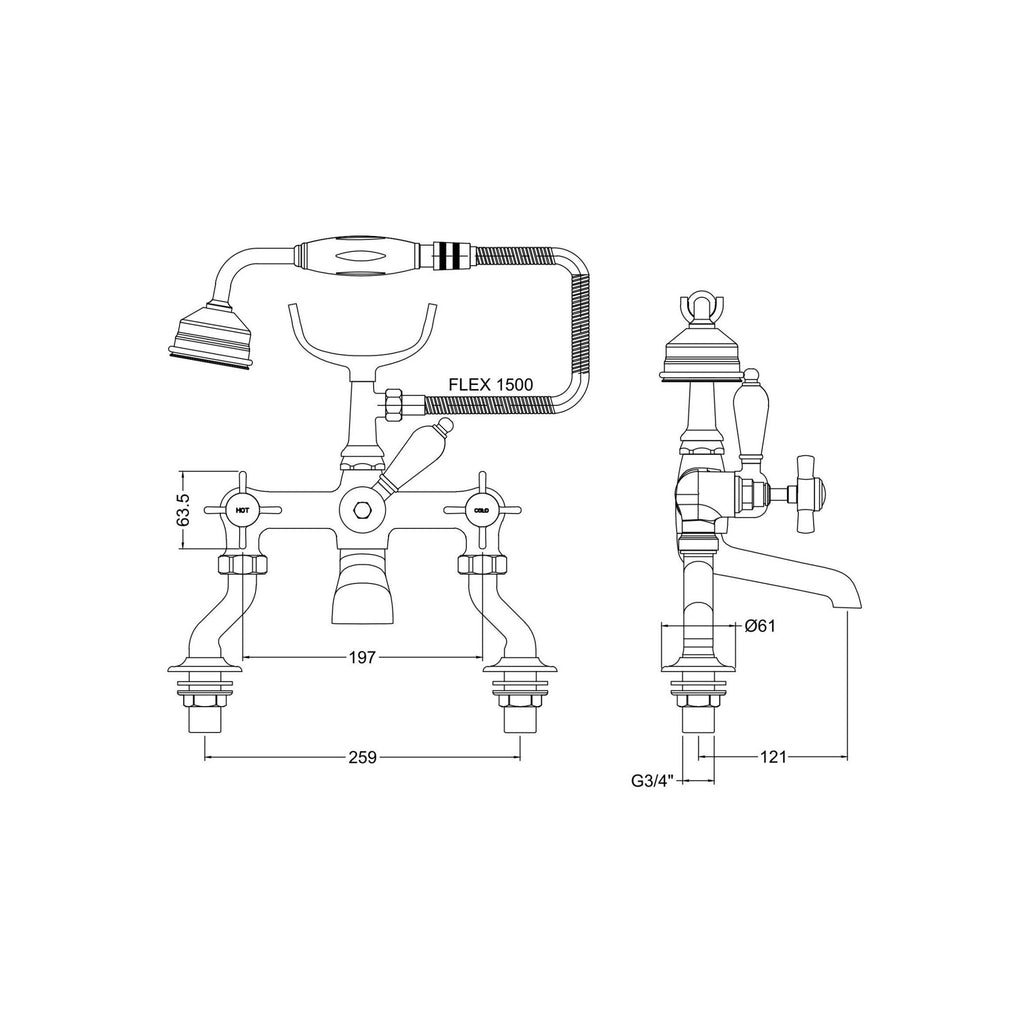 Montane Traditional Chrome 3/4 Cranked Bath Shower Mixer Crosshead 2 Hole
