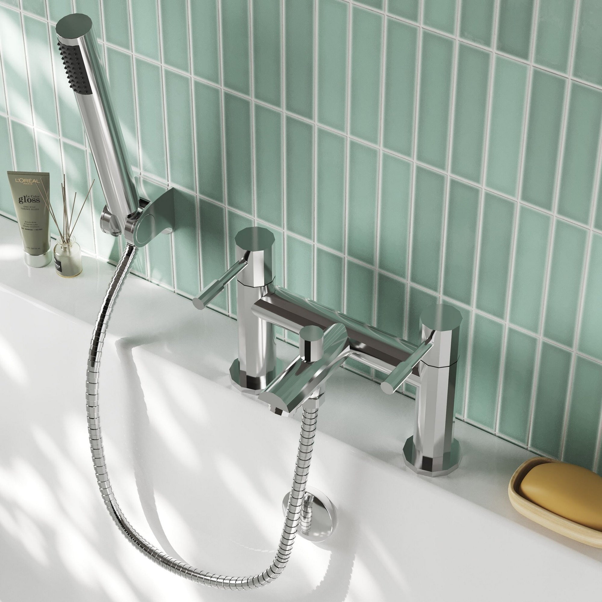 Ratio Contemporary Chrome Bath Shower Mixer Lever 2 Hole 115mm Projection