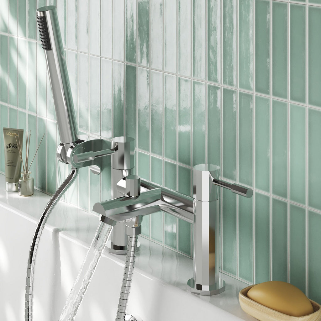 Ratio Contemporary Chrome Bath Shower Mixer Lever 2 Hole 115mm Projection