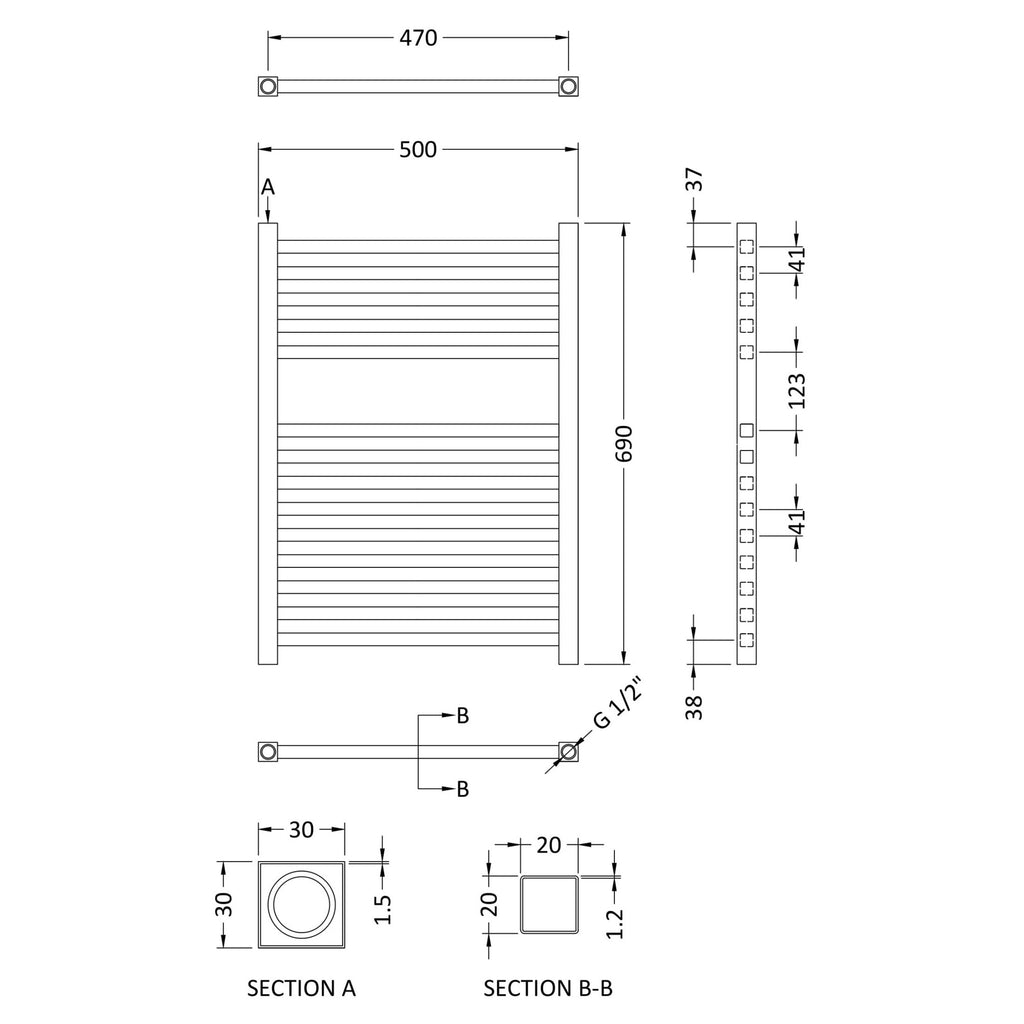 Electric Radiator 690 X 500mm 300 Watt Anthracite 1024 BTU 470 Pipe Centres