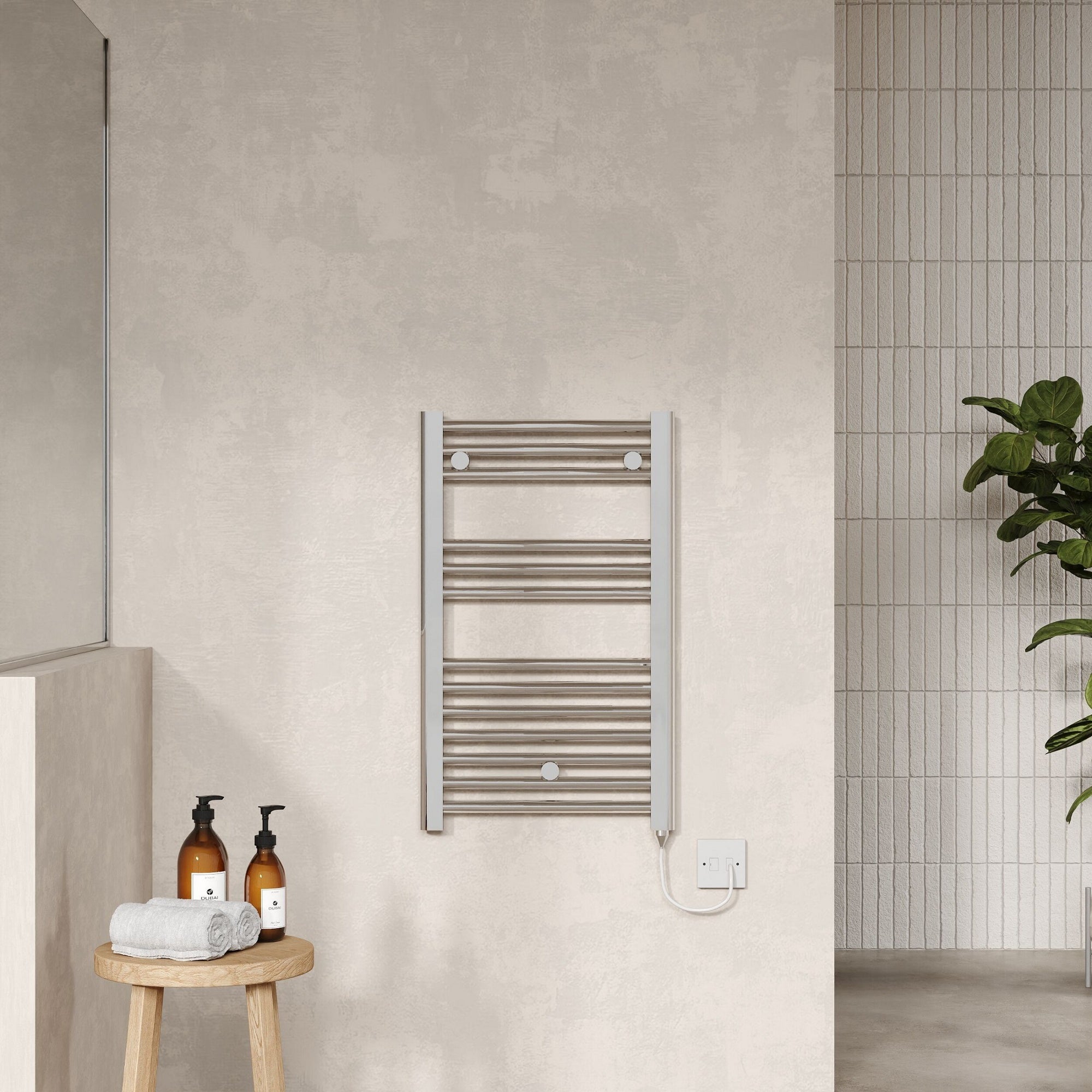 Electric Chrome Towel Rail 720x400mm 200w 683 BTU 355 Pipe Centres