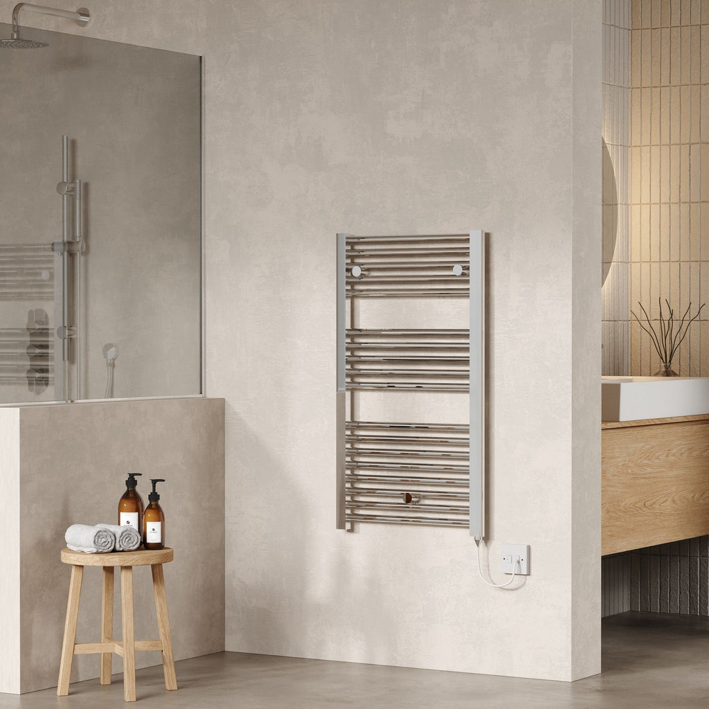 Electric Chrome Towel Rail 920x480mm 300w 1024 BTU 435 Pipe Centres